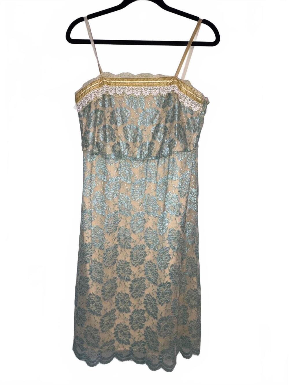 Vintage "As U Wish" Spaghetti Strap Lace Dress in Blue and Beige